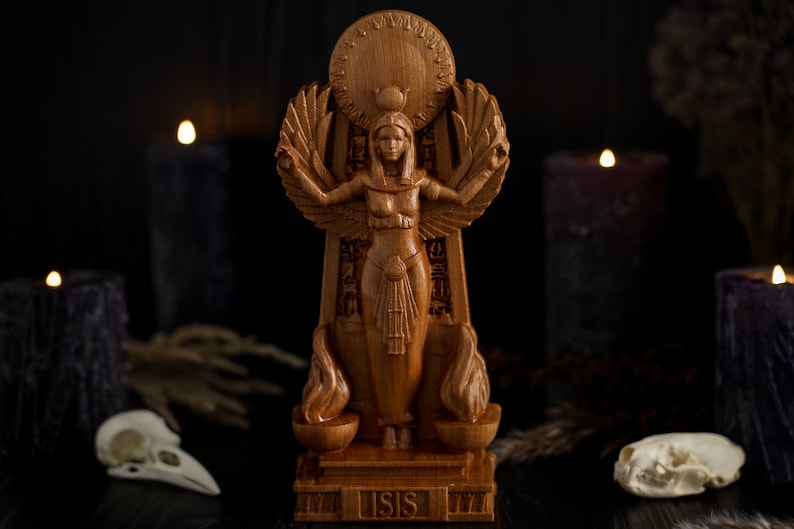 ISIS Egyptian statue, egyptian gods, ancient egypt gods, wooden statue, ancient egypt religion, paganism, wooden pagan statues image 4