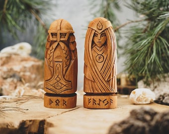 THOR and FREYA statues, norse gods statues, viking pantheon, allfather statue, wotan statue, viking pagan figurines, custom god statue