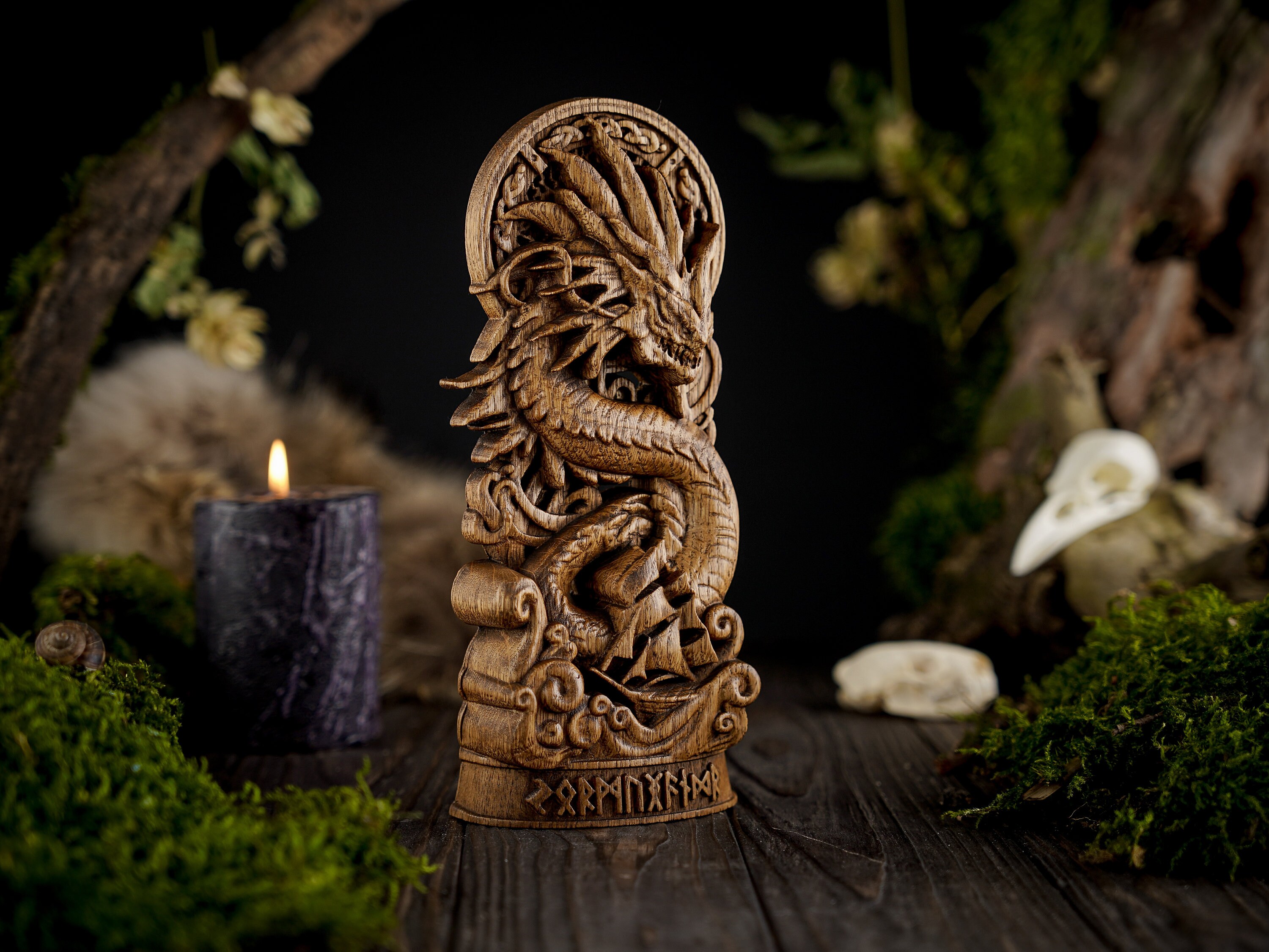 Jormungand Norse Serpent Statue, Norse Dragon Figure, Carved