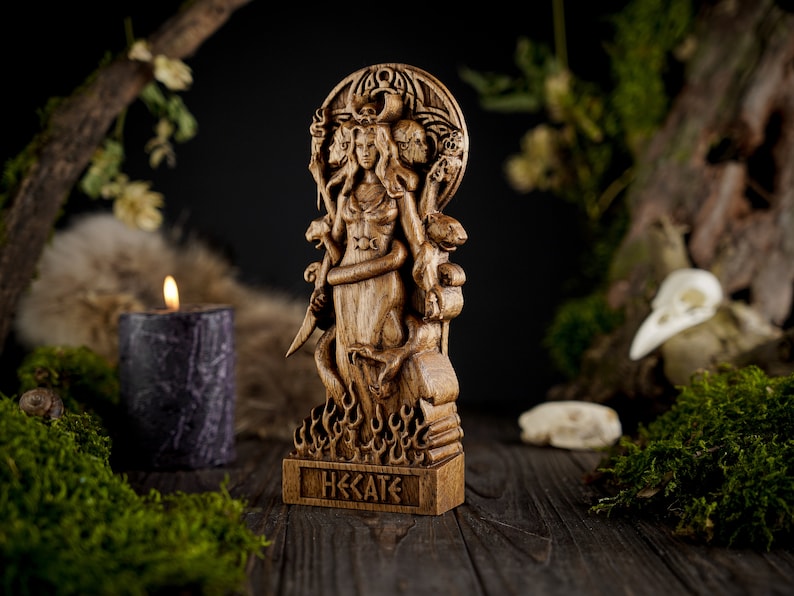 Wooden hecate figurine