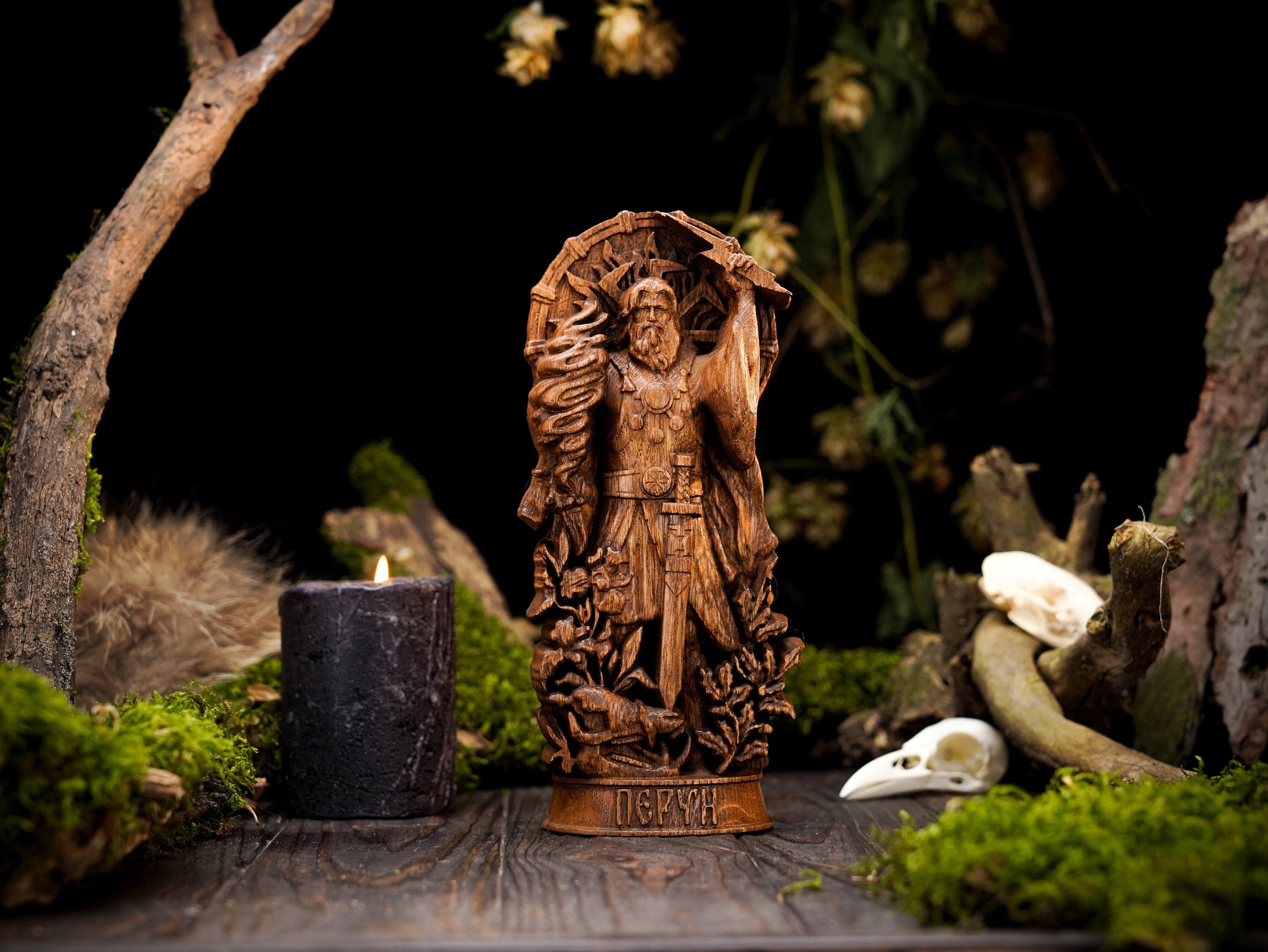 Perun wooden statue, slavic god statue, carved Perun statue, slavic mythology, slavic god statue, norse pantheon, Perun statue
