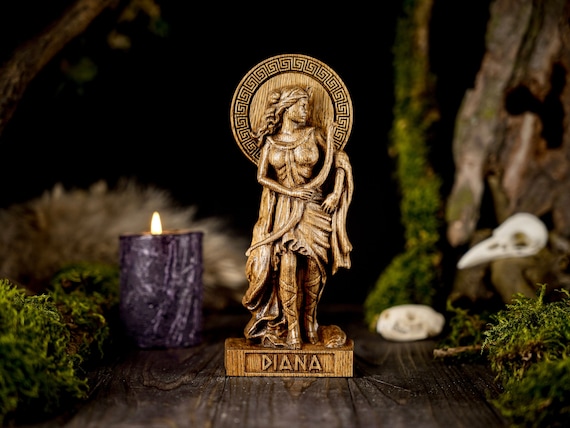 Wooden Diana statue, Greek goddess statue, Pagan goddess statue, greek mythology, carved goddess statue, Diana greek goddess
