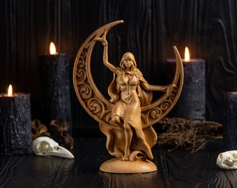 SELENE greek goddess, moon goddess, wooden greek pantheon, custom greek gods statues, pagan statue