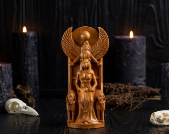 Sekhmet Egyptian statue, Sekhmet Egypt Goddess, ancient egypt gods, wooden statue, ancient egypt religion, paganism, wooden pagan statues