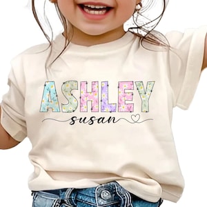 Custom Kids Name With Daisies T-Shirt, Back To School Shirt Shirt, Toddler Girl First Day of School Tee, Floral Kindergarten Shirt With Name