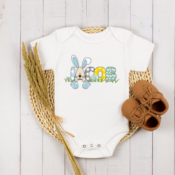 Personalized Baby Boy Easter Onesie®, Boy Name Bunny Onesie®, Baby Name Easter Onesie®, Easter Bunny Name Onesie®, Baby Boy Easter Onesie®