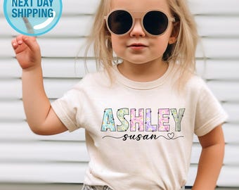 Custom Kids Name With Daisies T-Shirt, Back To School Shirt Shirt, Toddler Girl First Day of School Tee, Floral Kindergarten Shirt With Name