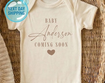 Personalized Pregnancy Announcement Outfit: Baby Last Name Coming Soon Onesie® Brand, Baby Coming Soon