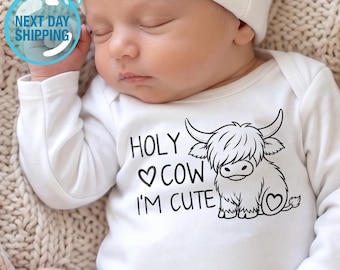 Holy Cow I'm Cute Onesie®, Highland Cow Onesies®, Farm Theme Baby Shower Gift, Animal Infant Bodysuit, Minimal Onesie®