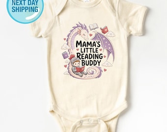 Mama's Little Reading Buddy Baby Onesies®, Cute Book Lover Dragon Bodysuit
