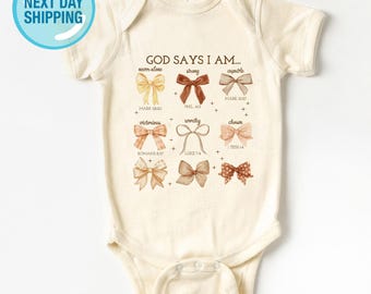 Body para bebé con la frase "Dios dice que soy yo", conjunto cristiano para bebé, ropa de bebé con versículo bíblico, regalo para recién nacida, regalo para baby shower con temática religiosa.