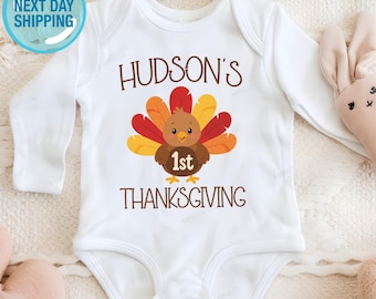 Thanksgiving Baby Outfit, Personalized 1St Thanksgiving Bodysuit, Cute Turkey Infant Bodysuit, Custom Baby Fall Outfit