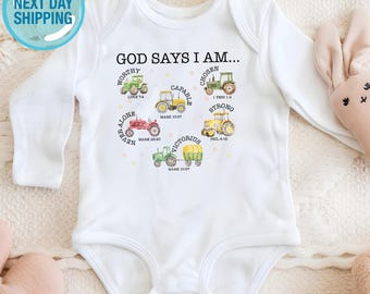 God Says I Am Baby Bodysuit, Christian Baby Outfit, Bible Verse Baby Clothes, Religious Baby Gift, Scripture Baby Shower Gift