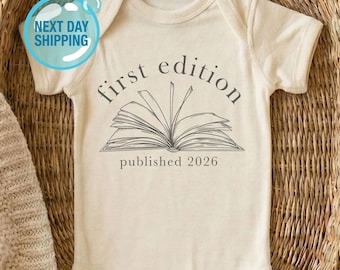 First Edition Published 2025 Natural Onesies®, Custom Year Onesie®, Baby Announcement Bodysuit, Gift For Librarian Mom, Neutral Baby Outfit