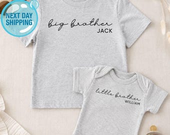 Big Brother Little Brother T-shirt or Bodysuit with Name, Custom Big Brother with Name Tee, Sibling Matching Baby Hospital Outfits