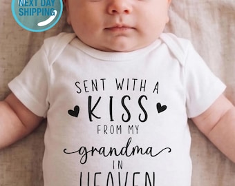 Sent With A Kiss From My Grandma In Heaven Onesie®, Custom Baby Bodysuit, Baby Shower Gift