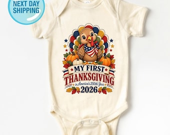 My First Thanksgiving 2026 Onesie®, America’s 250th Year Patriotic Turkey Baby Bodysuit