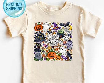 Happy Halloween 2026 Toddler Shirt, Cute Spooky Doodle Tee, Kids Halloween Party Outfit