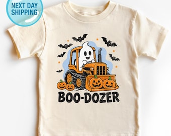 Funny Halloween Construction Shirt, Boo-Dozer Toddler Graphic Tee, Cute Bulldozer Halloween Shirt for Boys, Trendy Boy Halloween Shirt Gift