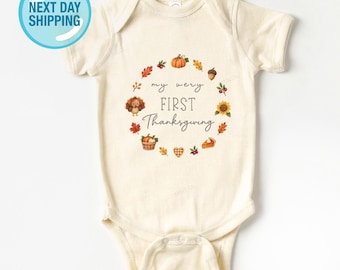 My First Thanksgiving Onesie®, Cute Fall Baby Bodysuit, Newborn Holiday Outfit Gift