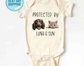 Baby Shower Gift, Protected By Dog Onesie®, Newborn Bodysuit, Personalized Pet Lovers