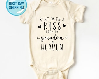 Personalized Sent With A Kiss From My Grandma, Grandpa In Heaven Baby Onesie®, Baby Announcement, Baby Shower Gift