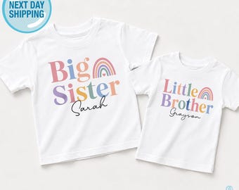 Rainbow Big Sister Little Brother Shirts: Matching Sibling T-Shirt Set