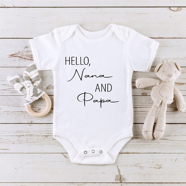 Hello Nana and Papa Baby Bodysuit, Surprise Parents Baby , Cute Baby Bodysuit, Baby Announcement, Pregnancy Reveal Bodysuit