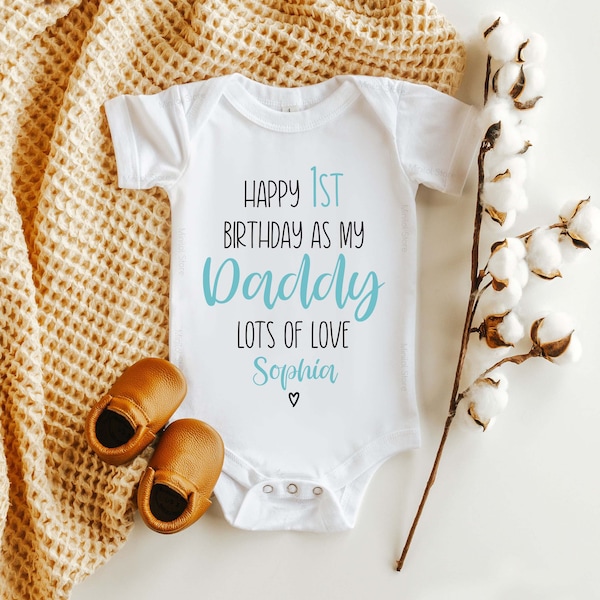 Happy Birthday 1st Birthday as My Daddy Blue Outfit, Babygrow Sleepsuit Vest Bodysuit, Father's Day Gift, New Dad Gift, Cute Birthday Gift