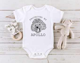 Protected By Dog Onesie®, Custom Baby Onesie®, Baby Announcement, Cute Sibling Bodysuit, Newborn Outfit, Baby Shower Gift, New Baby Reveal