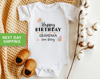 Happy Birthday Grandma Onesie®, Grandma Birthday Shirt, Grandma Baby Clothes, Birthday Present Onesie®, Unisex Baby Clothes, Grandma Onesie®