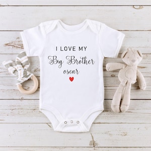 Big Brother Announcement Onesie®, I Love My Big Brother Personalized Name Baby Onesie®, Pregnancy Reveal Baby Onesie®, Custom Baby Onesie®