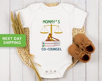 Mommy's Co-Counsel Onesie®, Funny Lawyer Baby Bodysuit, Cute Baby Clothing, Baby Shower Gift, Toddler, Little Lawyer Raglan Kid Shirt