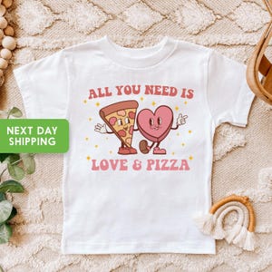 Kids Valentines Day Shirt, All You Need is Love and Pizza Kids Retro TShirt, Boho Valentine&#39;s Day Onesie®, Valentine&#39;s Day Toddler Shirt