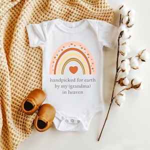 Personalized Handpicked for Earth by My Custom Person Memorial Onesie®, Grandma Grandpa Sibling in Heaven Onesie®, Rainbow Baby Onesie®