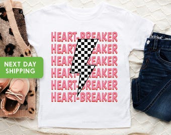 Kids Valentines Day Shirt, Heart Breaker Valentine Kids Shirt, Retro Valentine's Day Toddler T-Shirt, Checkered  Valentine's Day Onesie®