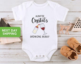 Aunties Drinking Buddie Baby Onesie®, Personalized Baby Shower Gift from Auntie, Funny Baby Gift From Auntie, Cute Auntie Baby Onesie®