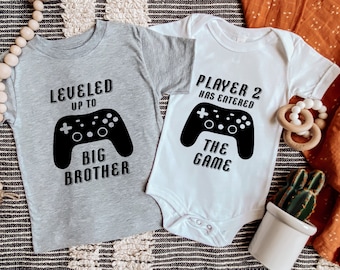 Magliette coordinate Grande Fratello, maglietta "Grande Fratello" di livello superiore, maglietta "Fratello Giocatore 2", regalo per annuncio nascita Grande Fratello Gamer