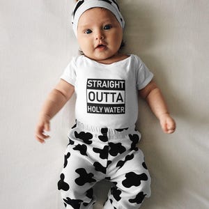 Funny Holy Water Baptism Onesie®, Christian Baby Bodysuit and Christening Gift for Newborns image 4