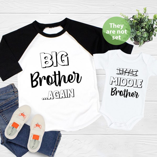 Big Brother Again Shirt, Middle Brother Shirt, Little to Middle Brother, Toddler Brother Shirts, Pregnancy Reveal, Third Sibling Reveal