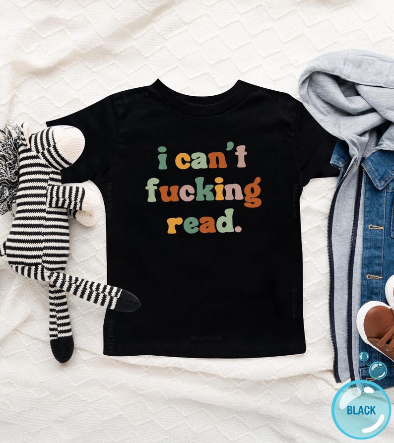 I Can’t Fucking Read Onesie®, Funny Baby Shower Gift and Sarcastic Kids Shirt zdjęcie 7