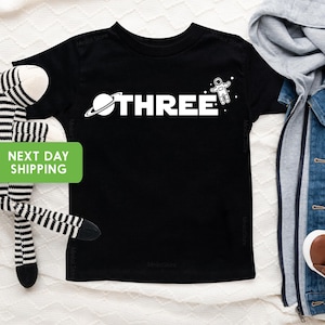 Three Space Shirt, Space Birthday T-Shirt, Astronaut Party Shirt, Third Birthday Tee, Space Shirt, Three Year Birthday Party Shirt