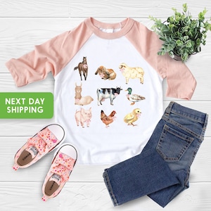 Farm Animals with Ribbon Kids T-Shirt, Farm Animals Retro Shirt, Farm Animals Onesie®, Farmer Toddler Shirt, Farmer Baby Bodysuit, Kids Tees