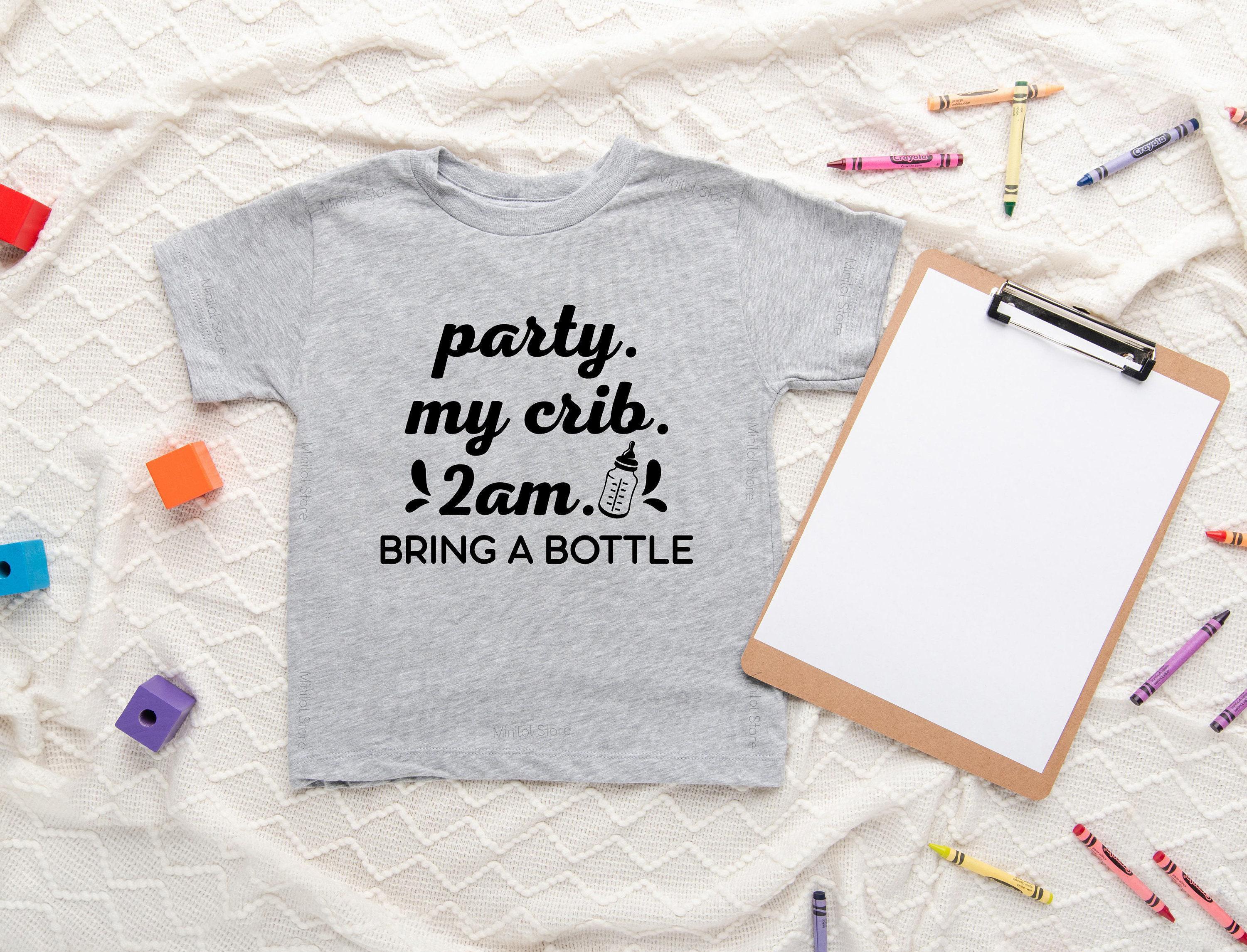 "Party My Crib 2am Bring A Bottle" Funny Baby Bodysuit - Newborn Baby Grow Gift By Dirty Fingers
