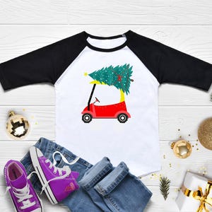 Cute Christmas Tree Kids Shirt, Red Car Christmas Shirt, Christmas Baby Gift, Holiday Onesie® Cute Christmas Baby Bodysuit, Red Car Kids Tee