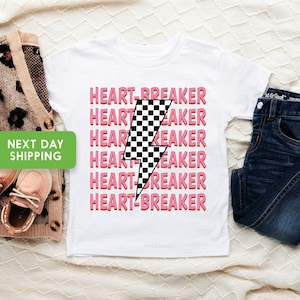 Kids Valentines Day Shirt, Heart Breaker Valentine Kids Shirt, Retro Valentine's Day Toddler T-Shirt, Checkered  Valentine's Day Onesie®