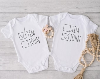 Baby Name Twin Onesie® Set, Funny Best Friends Twin Shirts, Funny Name Twin Onesie®, Cute Best Friend Twin Baby Onesie®, Twin Baby Shower