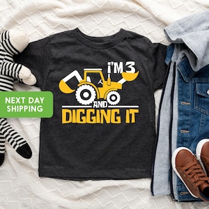 I&#39;m 3 And Digging It, Construction Birthday Shirt, 3 Year Old Birthday Shirt, 3nd Birthday Shirt, Three Year Old Construction Party
