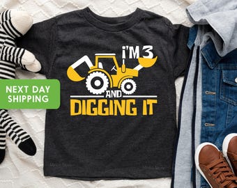 I&#39;m 3 And Digging It, Construction Birthday Shirt, 3 Year Old Birthday Shirt, 3nd Birthday Shirt, Three Year Old Construction Party