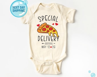 Special Delivery Pizza Baby Bodysuit, Funny Pregnancy Announcement Onesie®, Custom Valentine Due Date Baby Onesie®, Baby Shower Gift